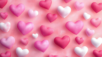 Fototapeta premium Valentine's Day girly romantic background with 3D sweet candy hearts in soft pink color.