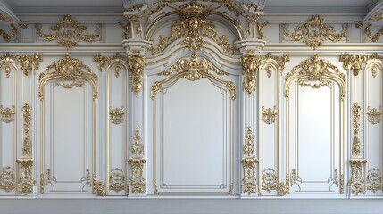 Fototapeta premium Elegant White Gold Paneling Wall Design