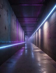 Abstract blue and purple light streaks in underground passage, light streaks, purple
