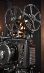 Obraz premium Close-up of old movie projector with bright light, old, movie projector