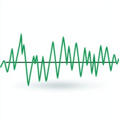 A green waveform graphic representing sound or signal oscillations, illustrating variations in amplitude over time.