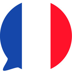 Souvenir speech bubble in colors of France flag, meeting foreign guests. Traditional festive element, attributes of French flag day. Cartoon vector icon in national colors