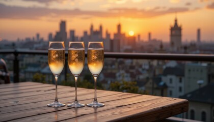 Rooftop Champagne Toast at Sunset City View