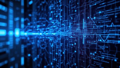 Digital data stream flowing through network, technology background, cybersecurity