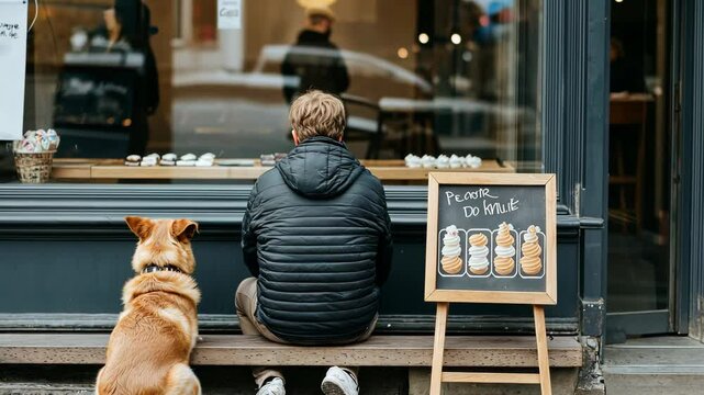 Owner and Dog at Pet Friendly Ice Cream Parlor