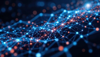 Network Data Flow Abstract digital connections glowing, dark background, tech concept