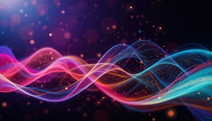 Abstract glowing wave, digital art, dark background, website banner