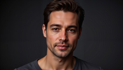 Fototapeta premium Intense close-up of handsome man with sharp cheekbones, beauty concept