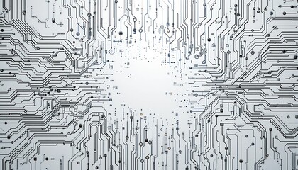 Abstract digital circuit board background, glowing center, technology concept