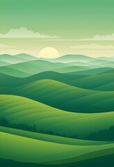 Obraz premium Serene Green Hillscape Under a Gentle Sunrise