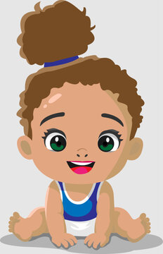  Girl 1-3 years old with green eyes and brown skin vector.