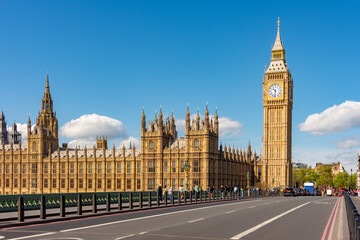 Big Ben with Houses of Parliament and Westminster bridge, London, UK