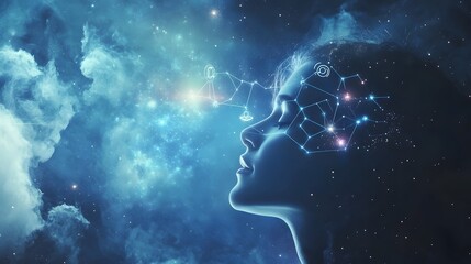 Obraz premium Dreamy cosmic art with horoscope symbols