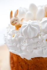Bunny Figurine on Easter Cake.Easter baking with festive decor.festive traditional baking.Cute Bunny Decoration on Cake