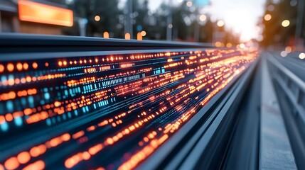 Cityscape data stream highway sunset technology