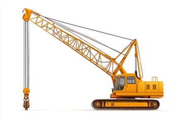 Crawler Crane isolated on white background. Crane icon. Heavy Machinery isolated on white. Construction Crane. Crawler Crane Design Element. Crane Vehicle Isolated for Designers.	