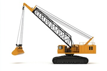 Crawler Crane isolated on white background. Crane icon. Heavy Machinery isolated on white. Construction Crane. Crawler Crane Design Element. Crane Vehicle Isolated for Designers.	