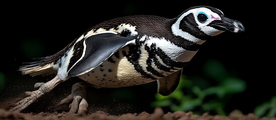 Obraz premium Humboldt Penguin in Flight: A Dynamic Black and White Portrait