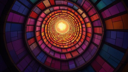 Colorful Spiral Tunnel of Light and Glass Mosaic