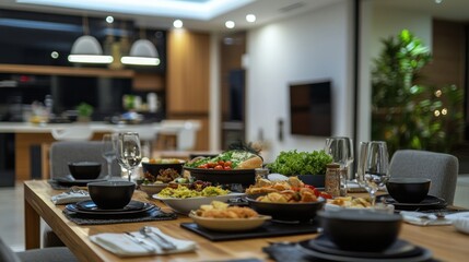 Modern Dining Room Table Set With Delicious Food