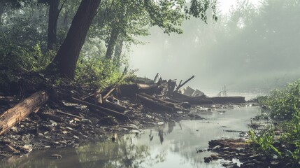Naklejka premium Impact of Pollution on River Wildlife in Soft Light
