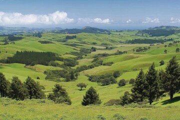 Fototapeta premium Beautiful landscape of rolling hills in countryside.