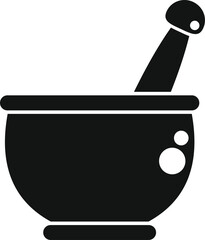 Black silhouette of mortar and pestle, essential tools for grinding and mixing ingredients in traditional medicine practices