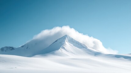Serene Arctic Landscape with Snow-Covered Mountain Peak and Cloud Cover