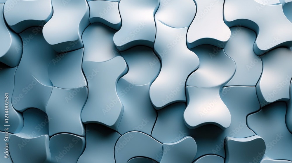 Poster abstract blue three dimensional puzzle piece pattern