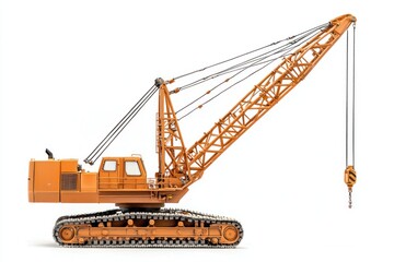 Crawler Crane isolated on white background. Crane icon. Heavy Machinery isolated on white. Construction Crane. Crawler Crane Design Element. Crane Vehicle Isolated for Designers.	
