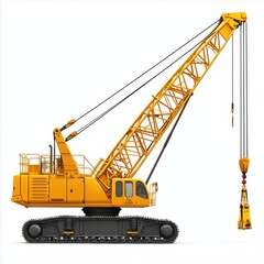 Crawler Crane isolated on white background. Crane icon. Heavy Machinery isolated on white. Construction Crane. Crawler Crane Design Element. Crane Vehicle Isolated for Designers.	