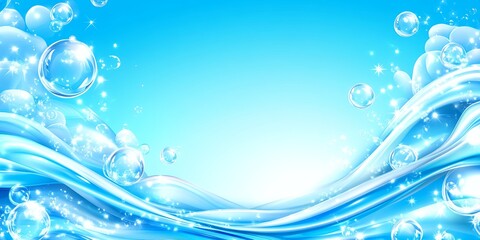 Sparkling Blue Water Waves with Bubbles Abstract Background Texture