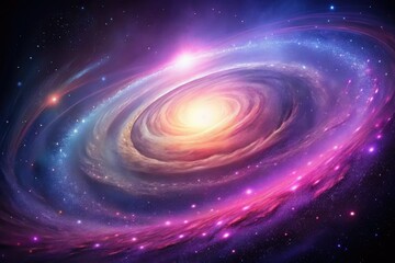 Elegant illustration of a spiral galaxy with delicate pink and purple hues, space, stellar, astrophysics, universe, starry night