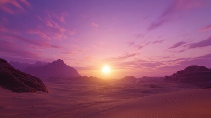 Purple Sunset Over a Desolate Desert Landscape