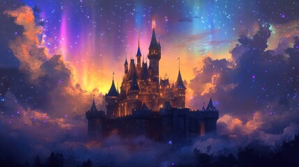 Fototapeta premium Enchanted Castle in a Starry Night