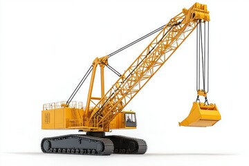 Crawler Crane isolated on white background. Crane icon. Heavy Machinery isolated on white. Construction Crane. Crawler Crane Design Element. Crane Vehicle Isolated for Designers.	