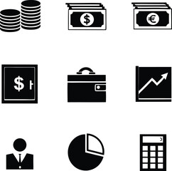 Simple Black and White Business Icons Set