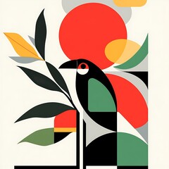 Abstract bird art, geometric design, sunrise background, graphic print, wall decor