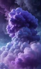 Obraz premium Foggy cloud formations in shades of blue and purple amidst a swirling smoke storm, formation, fog