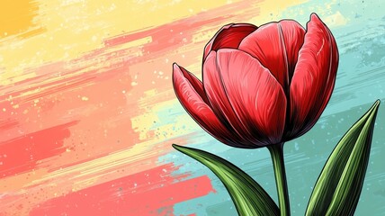 A tulip illustrated in cartoon art style, with exaggerated, playful shapes and bold colors for a lively and whimsical look.