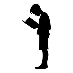 Education Vector Silhouettes - Silhouette of a Boy Standing and Reading a Book