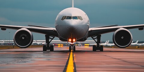 Gray Airplane on Runway Under Cloudy Sky