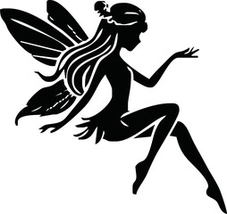 Fairy with a flower isolated on a white background. Flower fairy silhouette