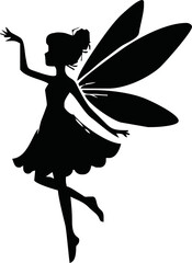 Fairy with a flower isolated on a white background. Flower fairy silhouette