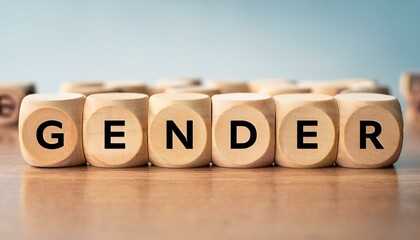 性別を意味する英単語のGENDERの文字が書かれた木製のキューブブロック。AIで生成