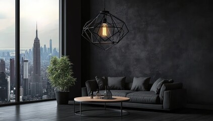 Modern Dark Apartment Living Room City View