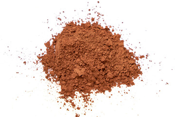 Top view of Cocoa powder scattered isolated on white background.