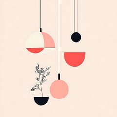 Abstract modern pendant lights with plants, interior design