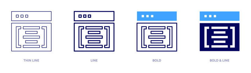 Programming assignment icon in 4 different styles. Thin Line, Line, Bold, and Bold Line. Duotone style. Editable stroke