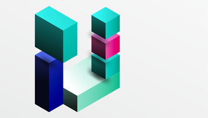Fototapeta premium Sleek abstract design featuring isometric 3D blocks in a clean, modern composition. Perfect for tech-inspired themes, with vibrant colors and geometric precision